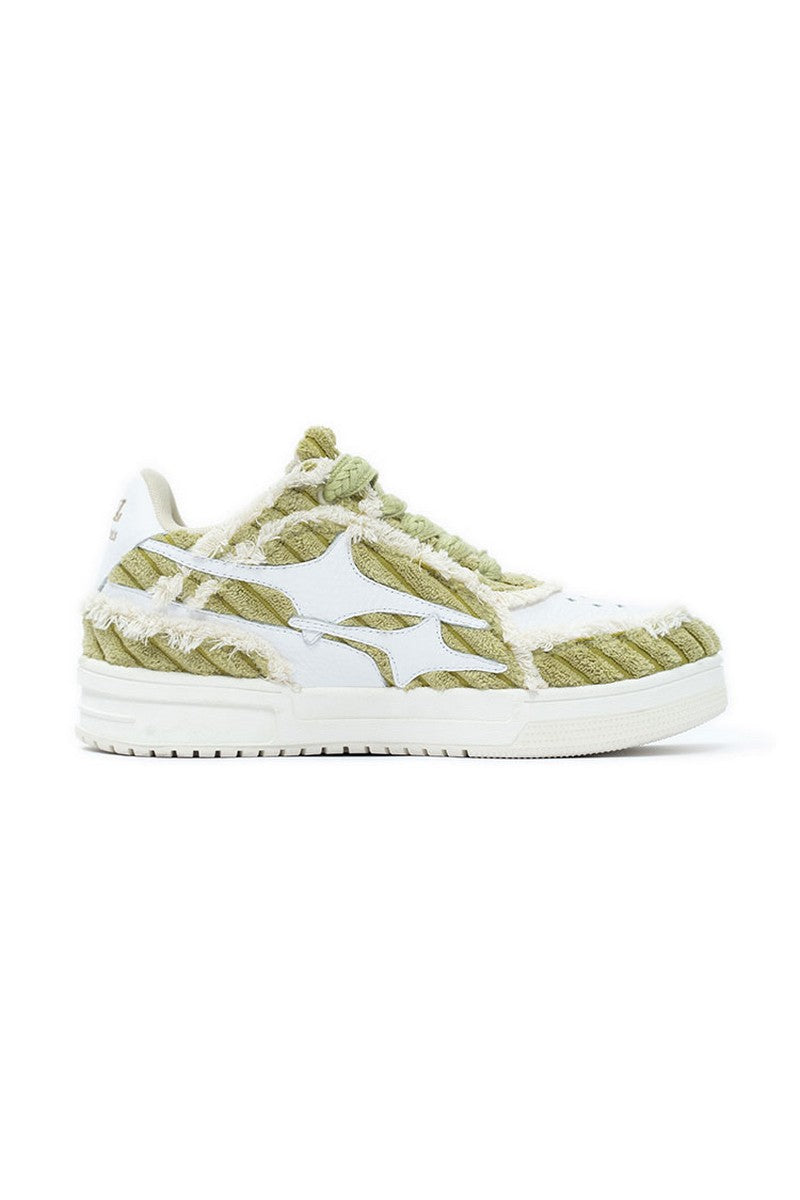 Vintage Corduroy Low-Top Sneakers - Textured Green Casual Shoes
