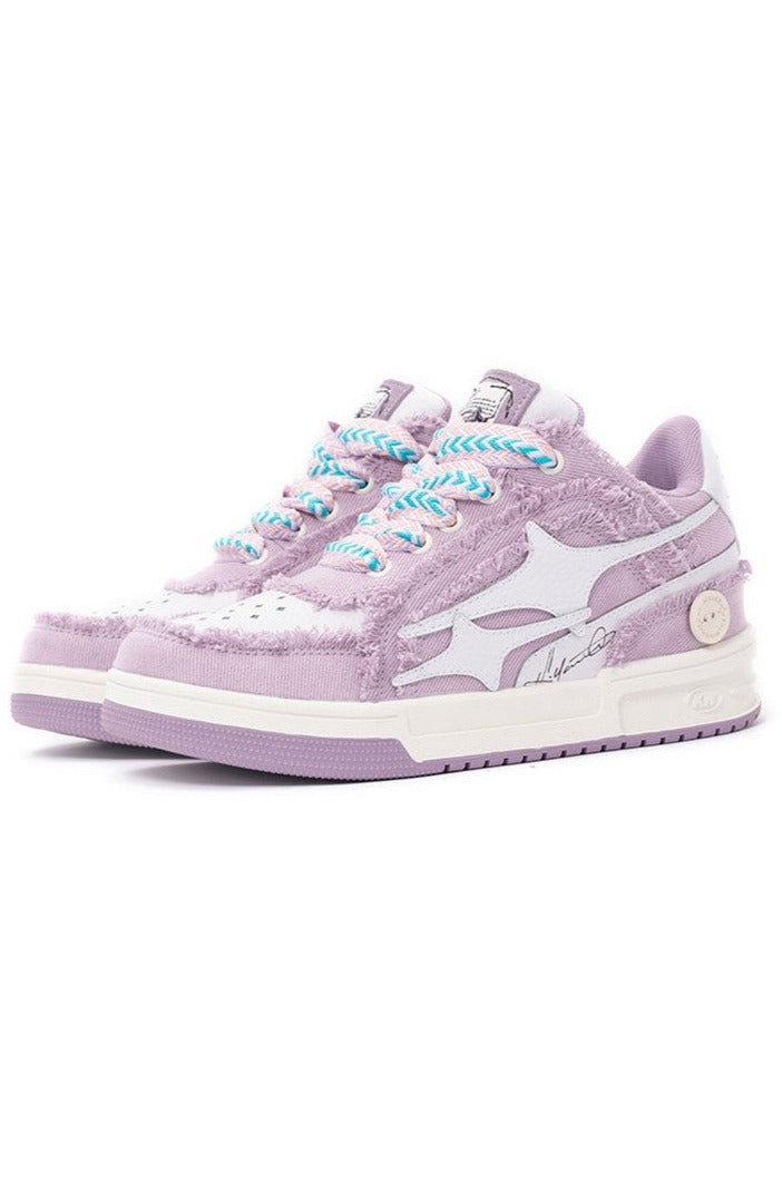 Fuzzy Low-Top Sneakers Lavender White