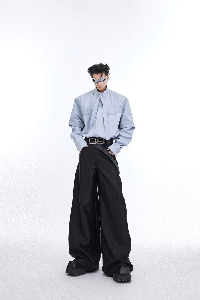 Pleated Long Sleeve Button-Down - chiclara