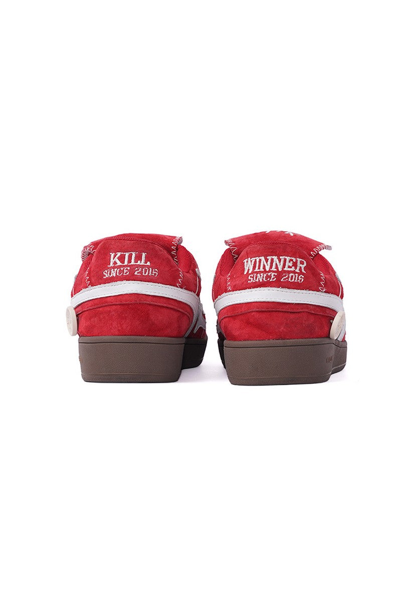 Red Suede Court Sneakers with White Logo