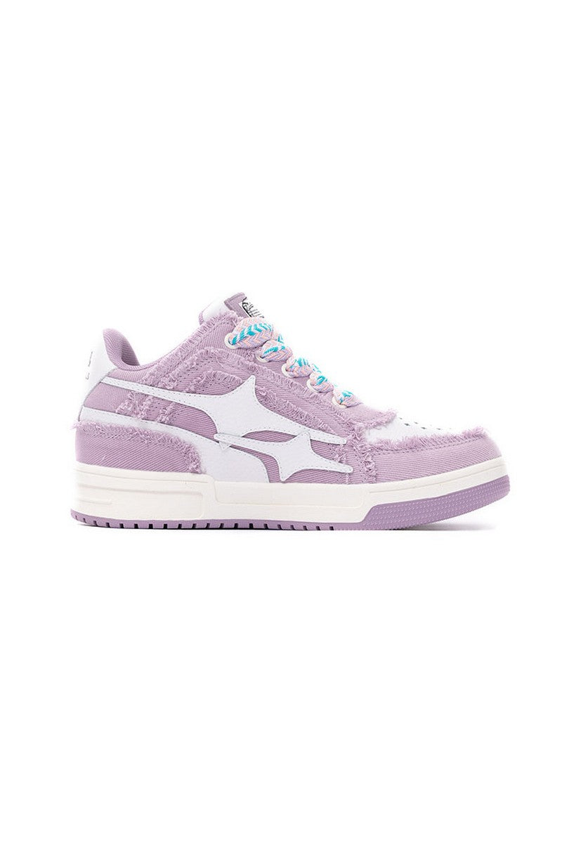 Fuzzy Low-Top Sneakers Lavender White