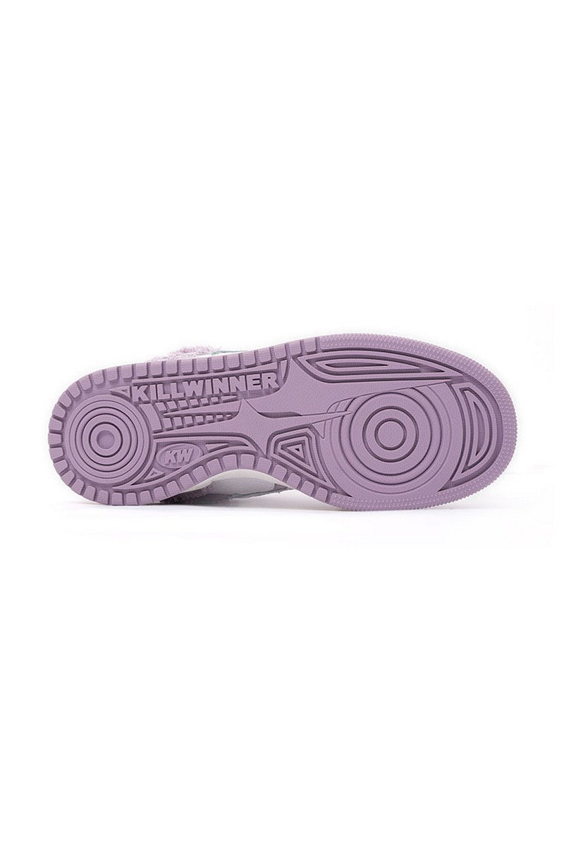 Fuzzy Low-Top Sneakers Lavender White
