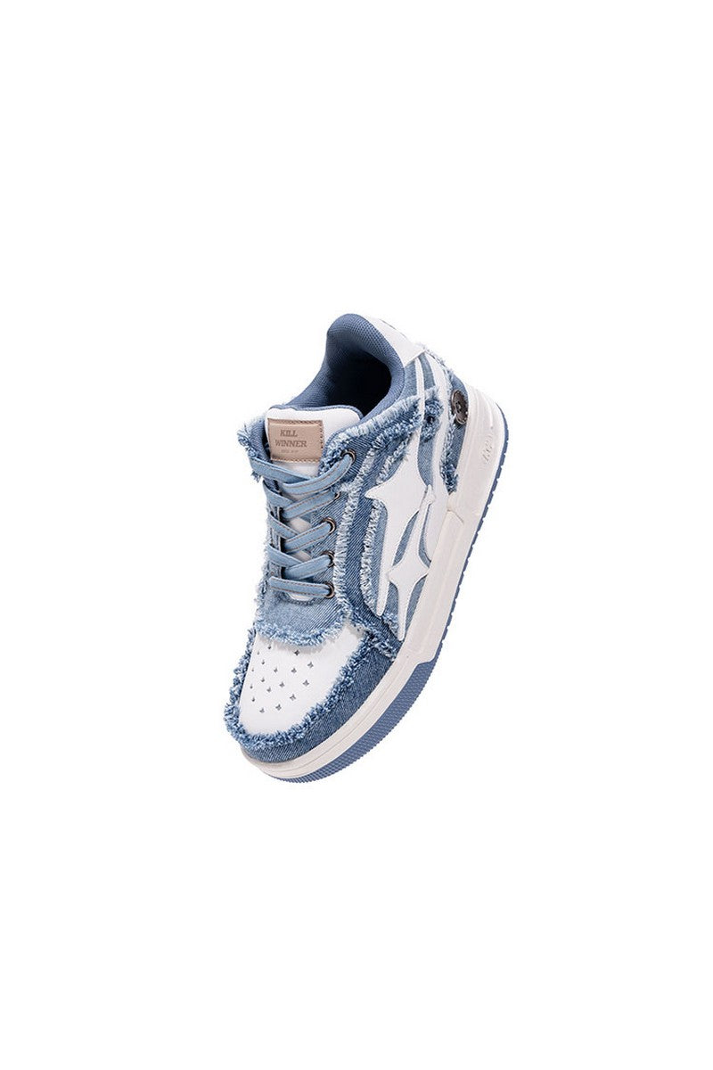 Distressed Denim Court Sneakers