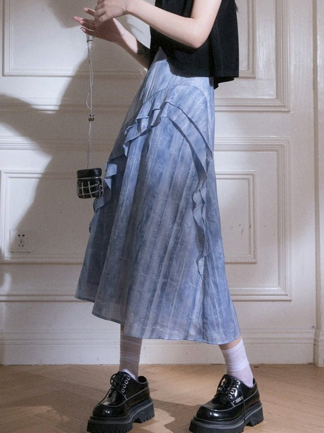 Misty Cascade Denim Maxi Skirt