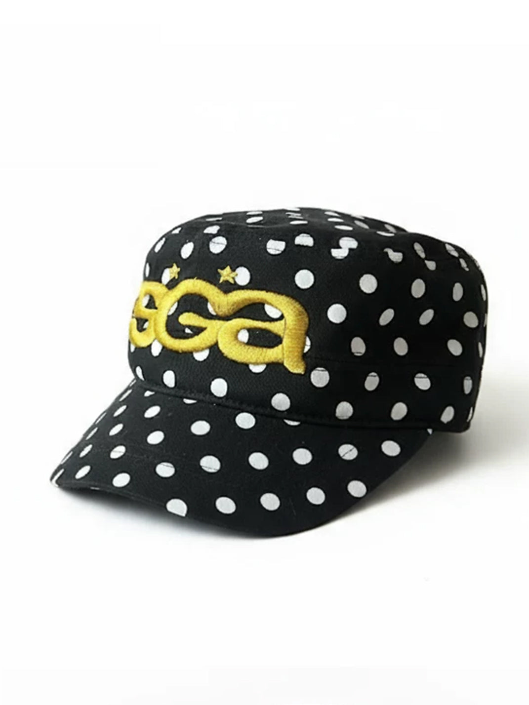 Polka-Dot Embroidered Vintage Flat-Top Cap