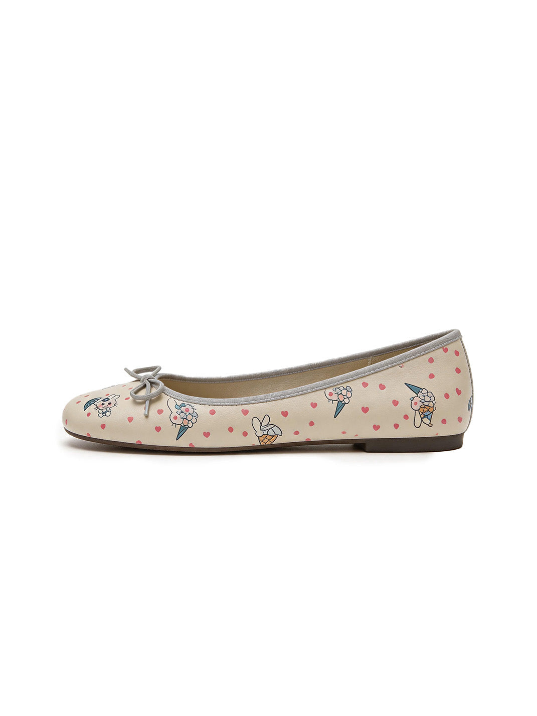 Illustrated Ribbon Square-Toe Ballet Flats