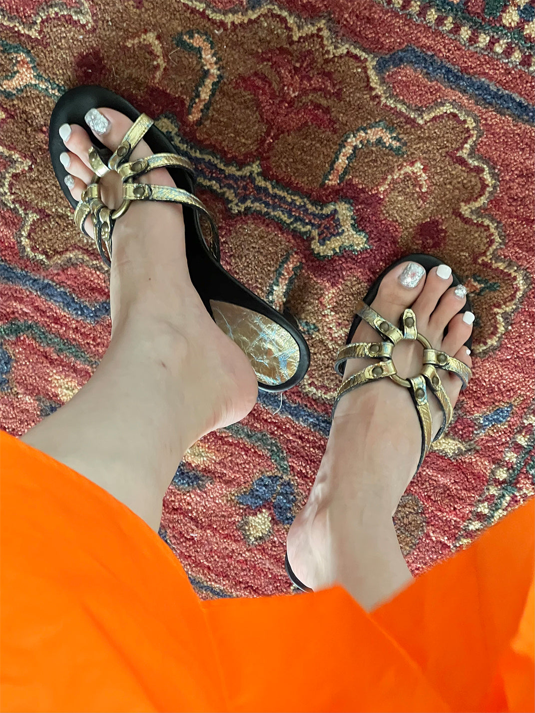 Crackle-Metal Jewel-Strap Kitten-Heel Sandals - View 5