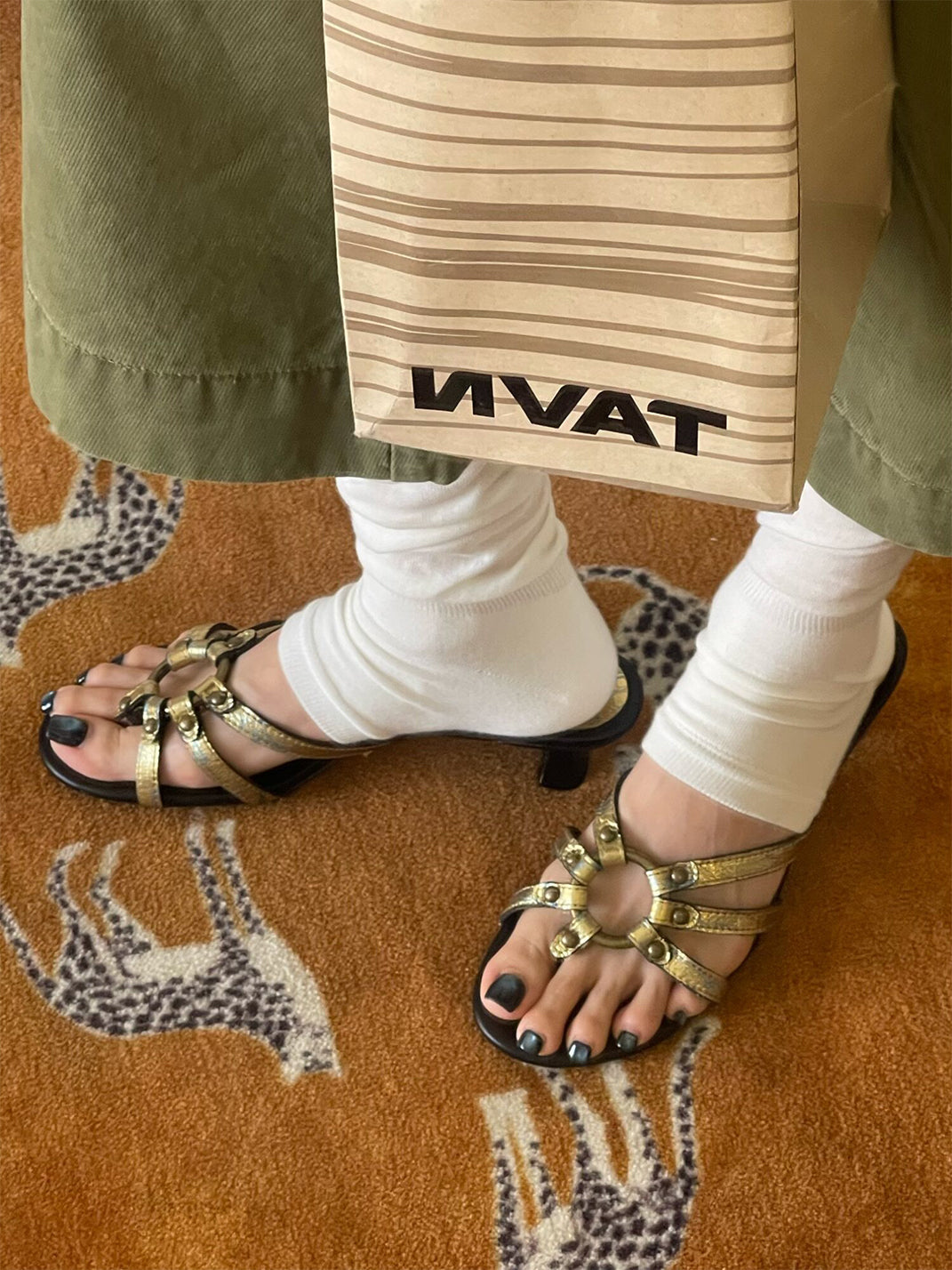 Crackle-Metal Jewel-Strap Kitten-Heel Sandals - View 7