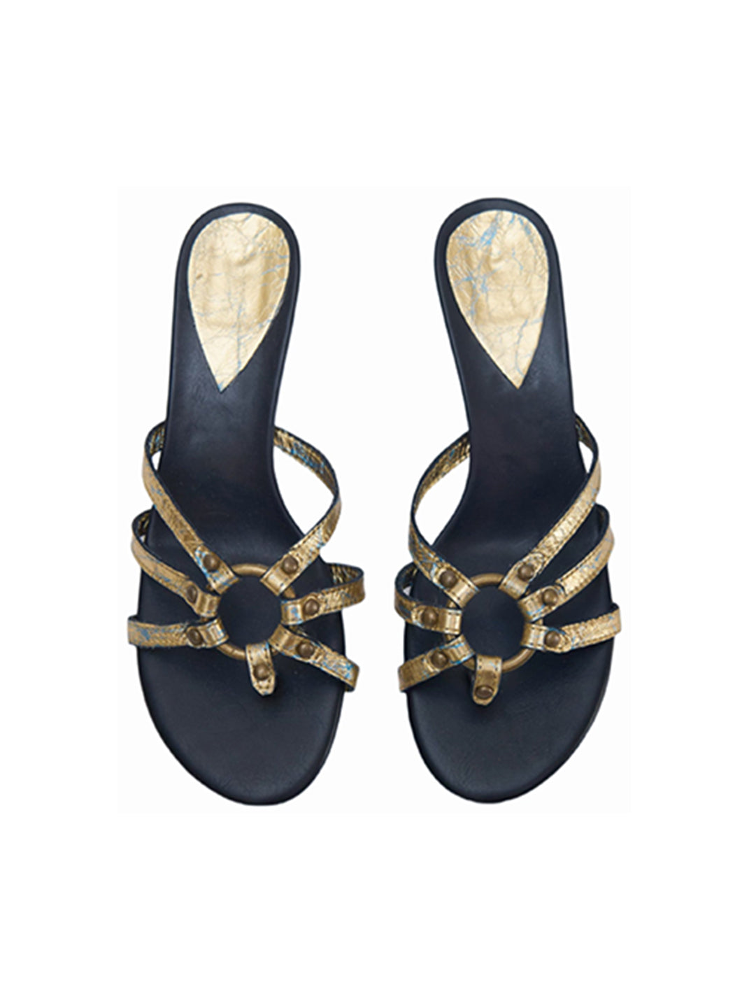 Crackle-Metal Jewel-Strap Kitten-Heel Sandals - View 10