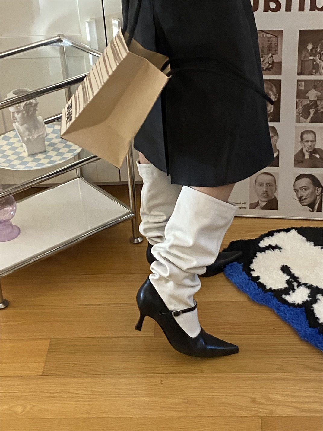 Two-Tone Pointed-Toe Knee-High Boots - View 2
