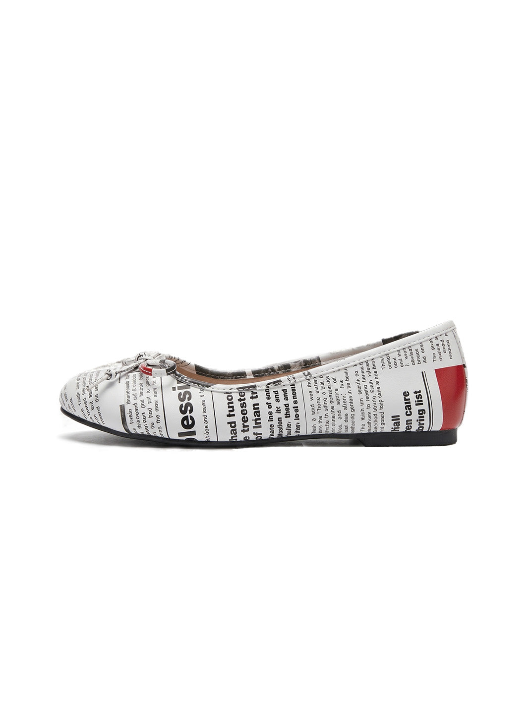 Newspaper-Print Bow Heels and Flats