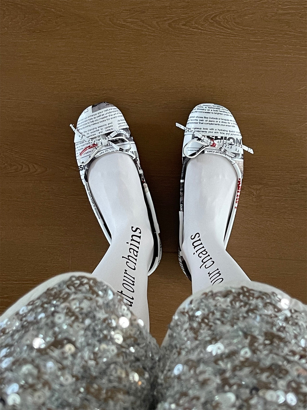 Newspaper-Print Bow Heels and Flats - View 2