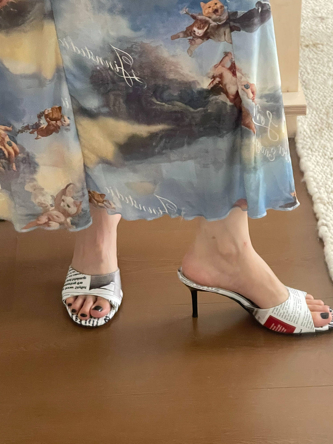 Newspaper-Print Bow Heels and Flats - View 8