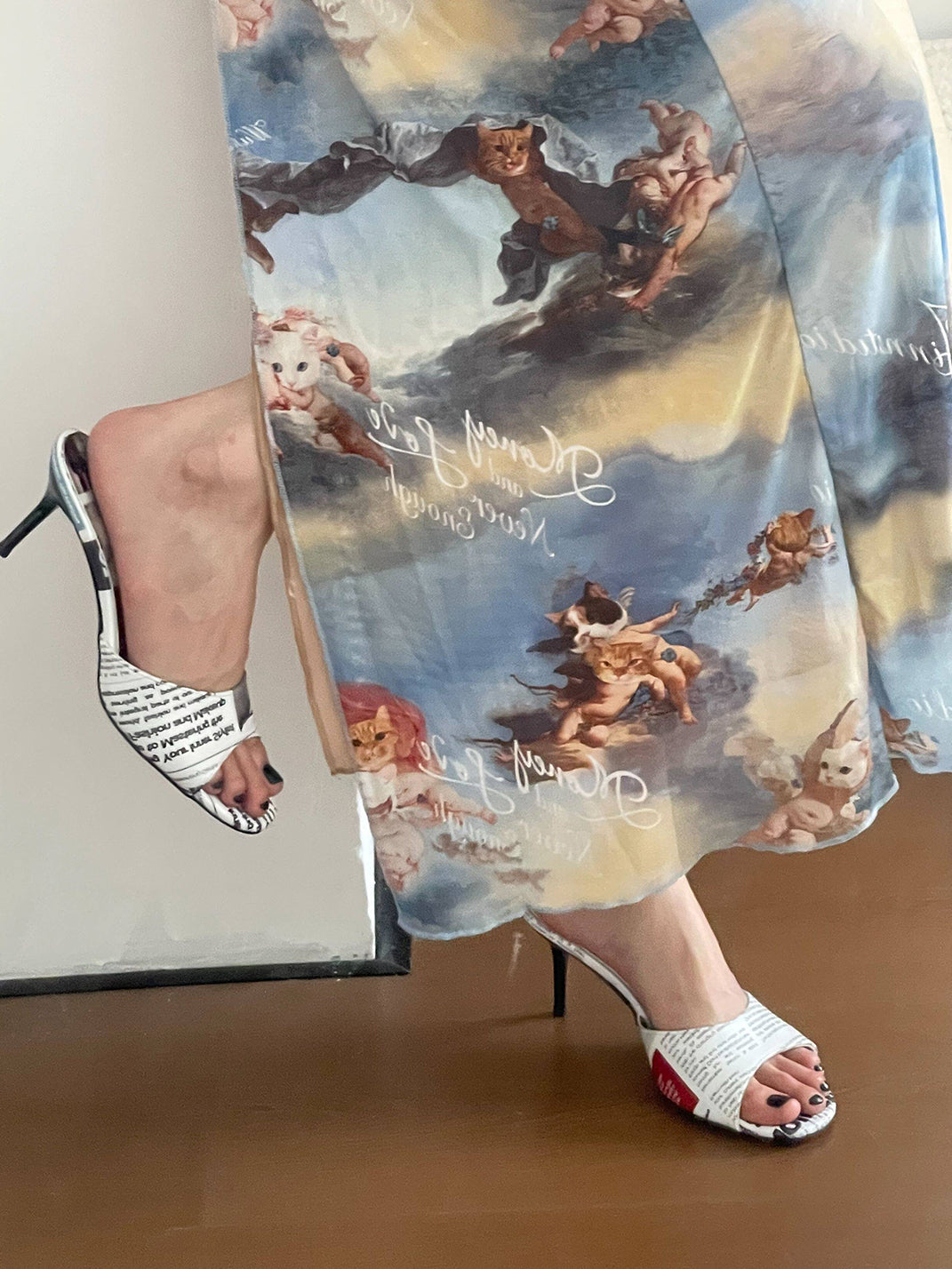 Newspaper-Print Bow Heels and Flats - View 13