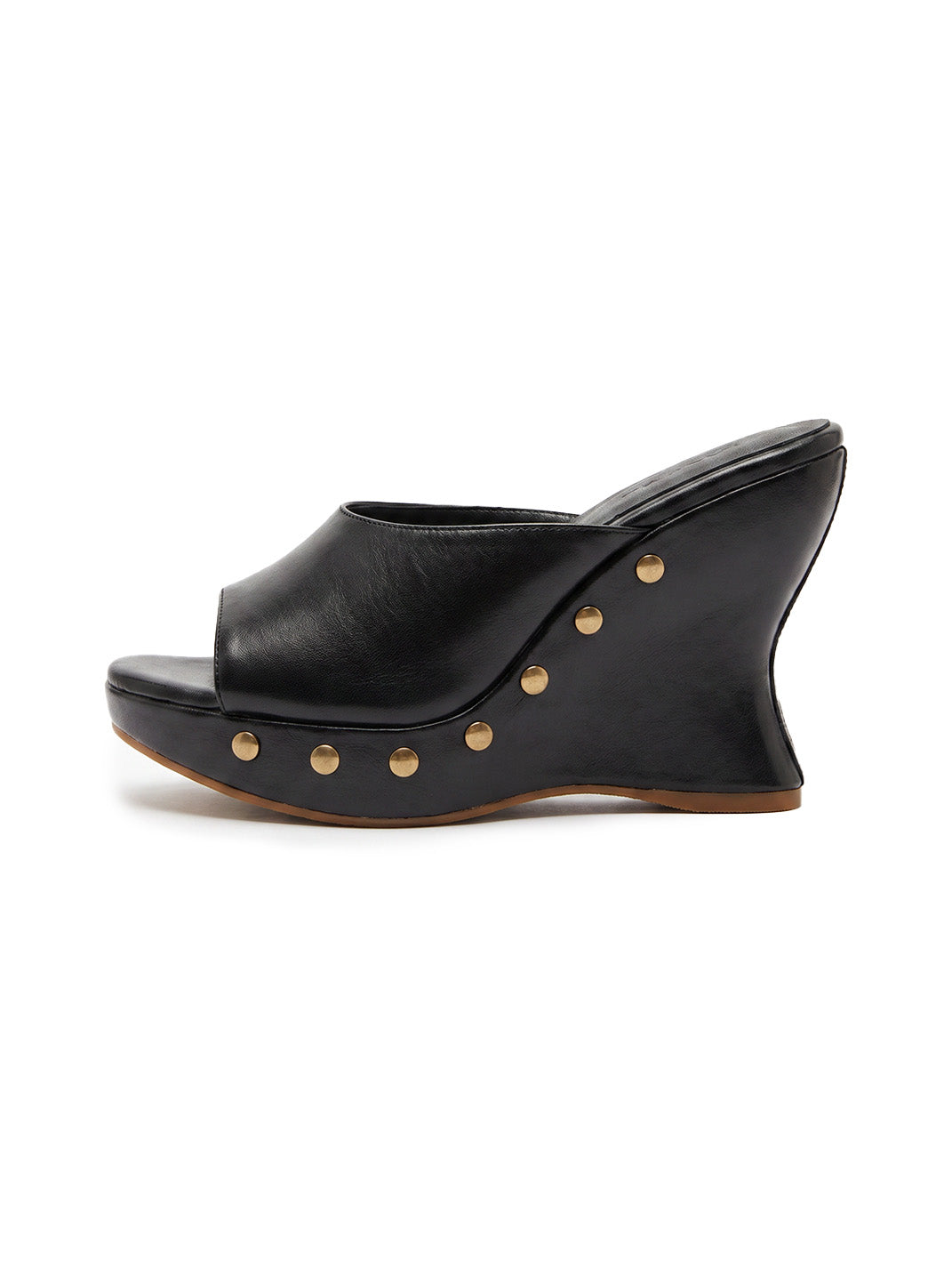 Studded Open-Toe Platform Wedge Mules
