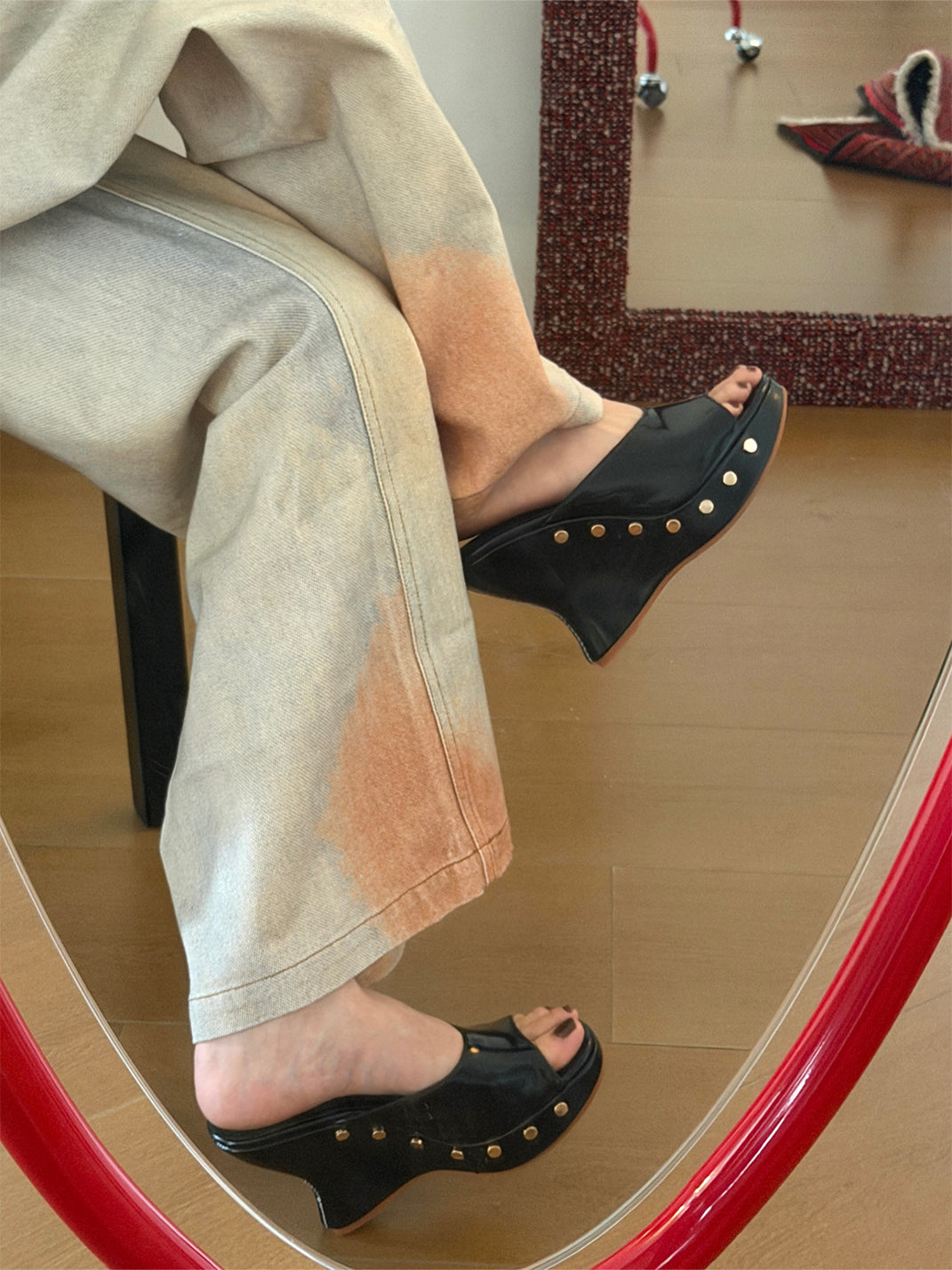 Studded Open-Toe Platform Wedge Mules - View 2