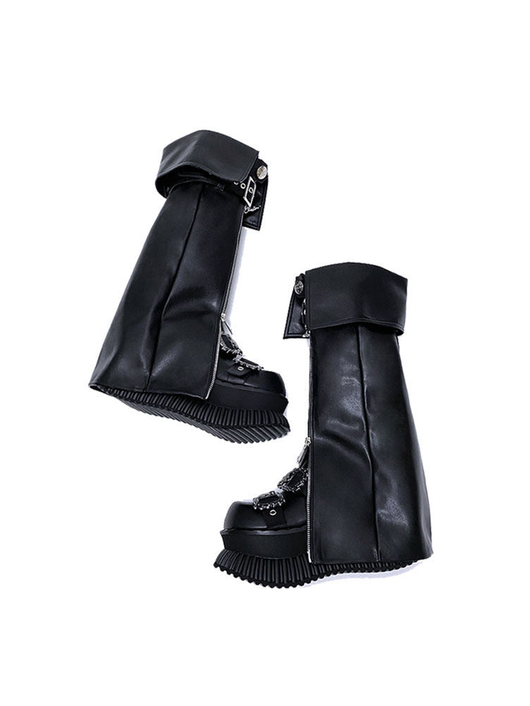 Foldover Buckle Platform Knee-High Boots - View 6
