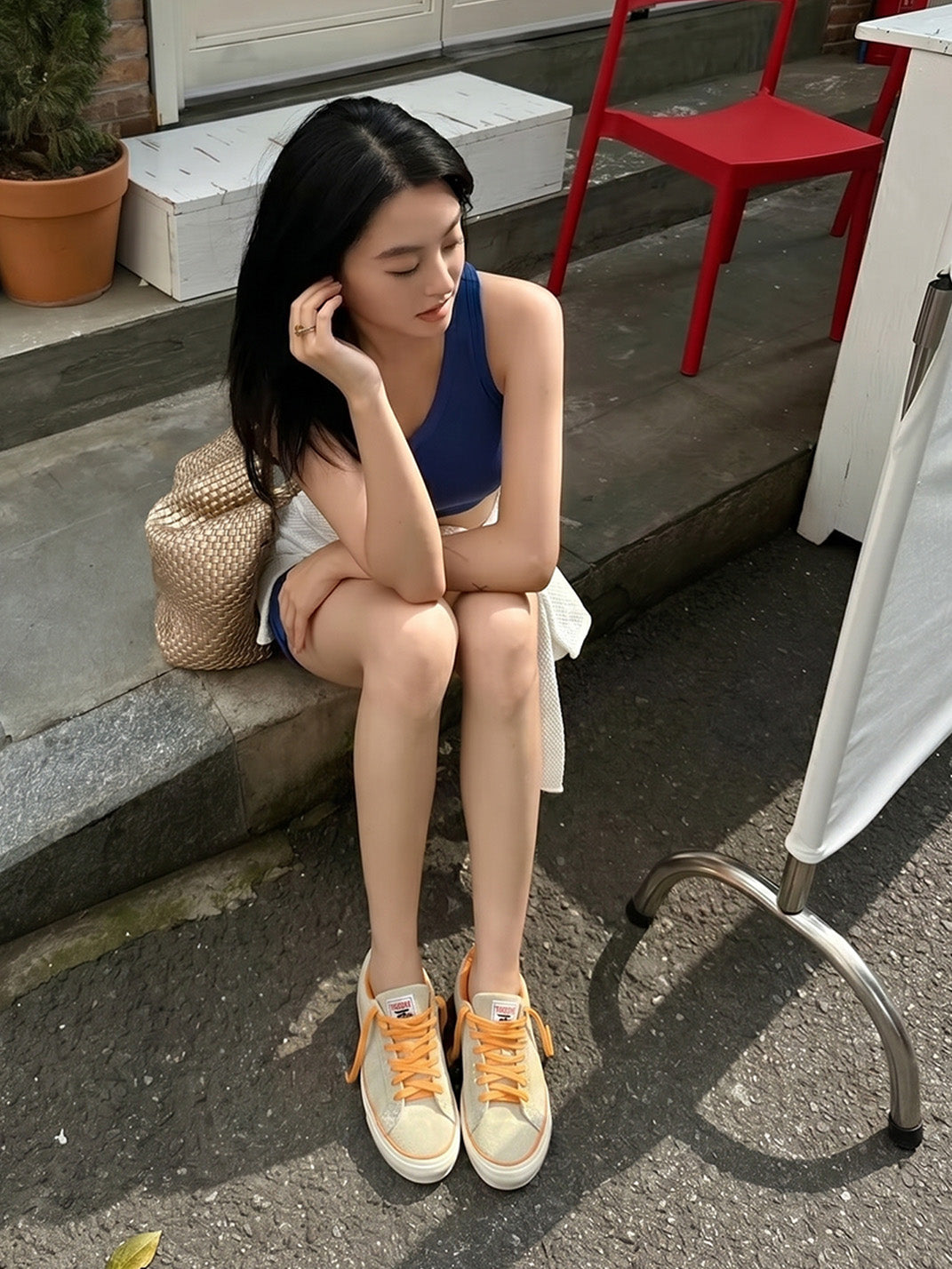 Orange-Laced Colorblock Suede Skate Shoes - View 2