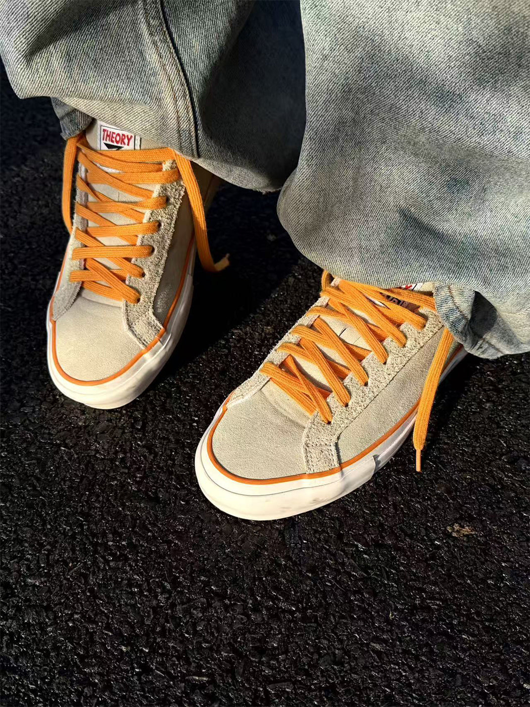 Orange-Laced Colorblock Suede Skate Shoes - View 7