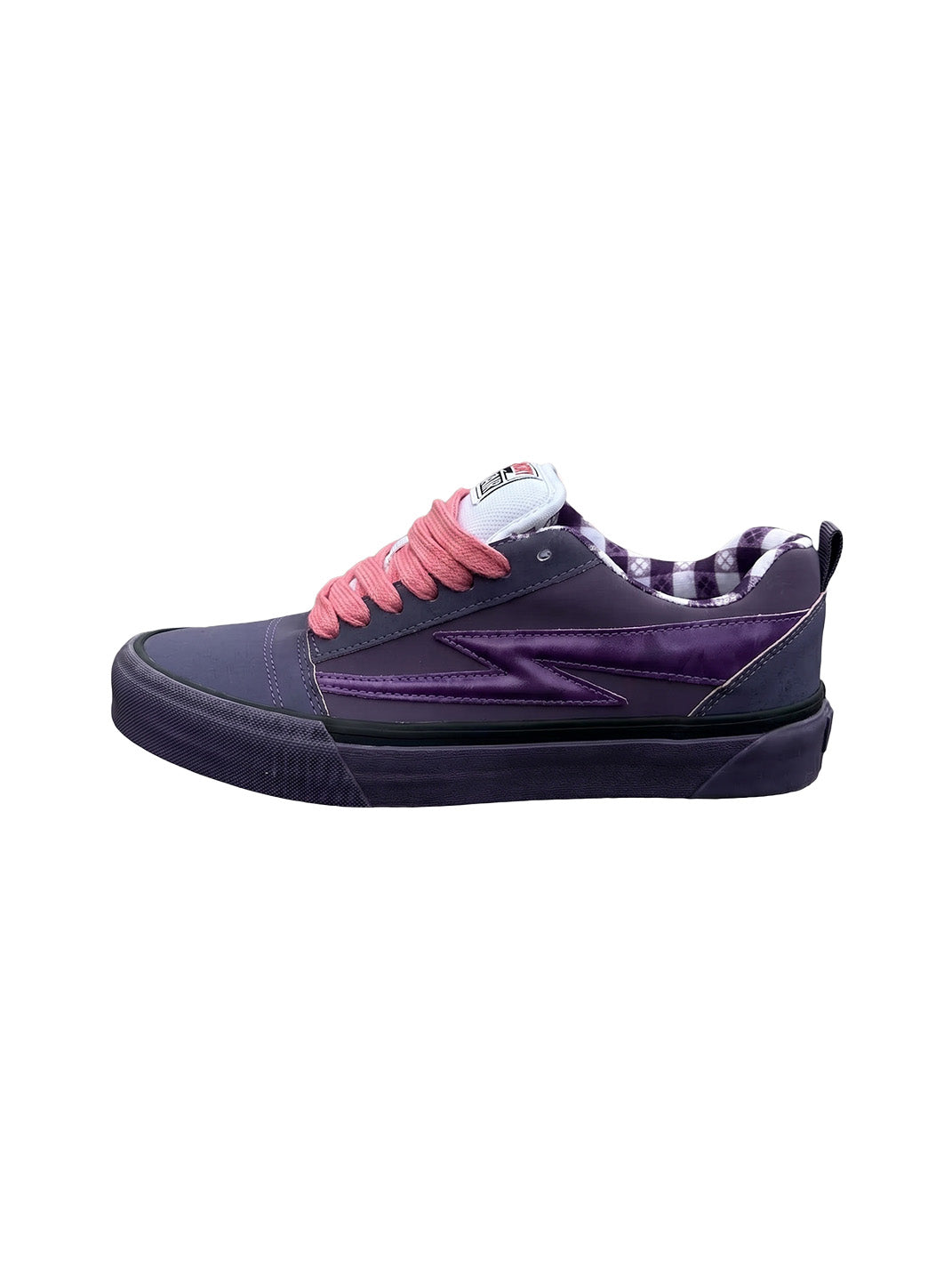 Gingham-Tongue Purple Platform Skate Shoes