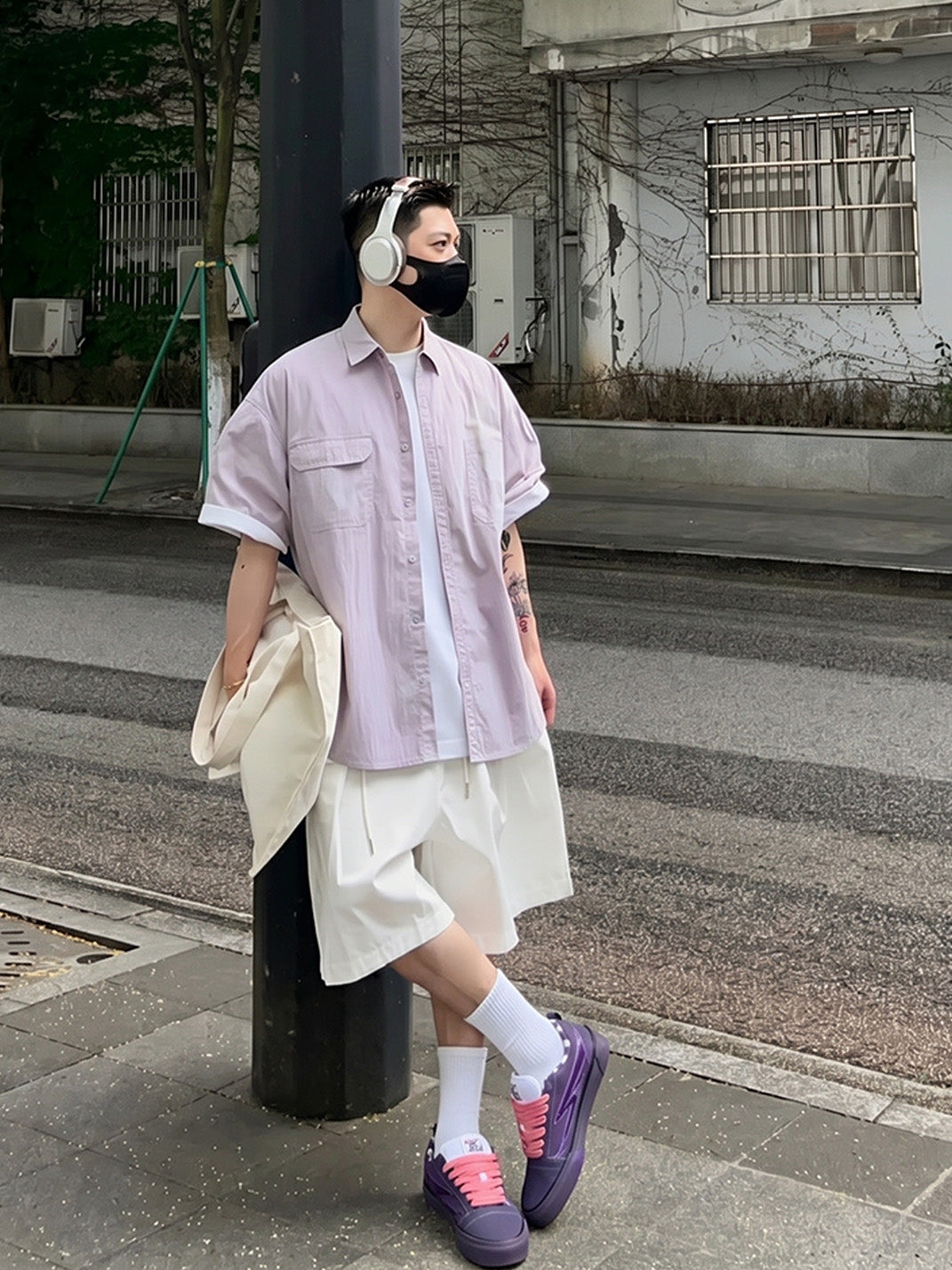 Gingham-Tongue Purple Platform Skate Shoes - View 2