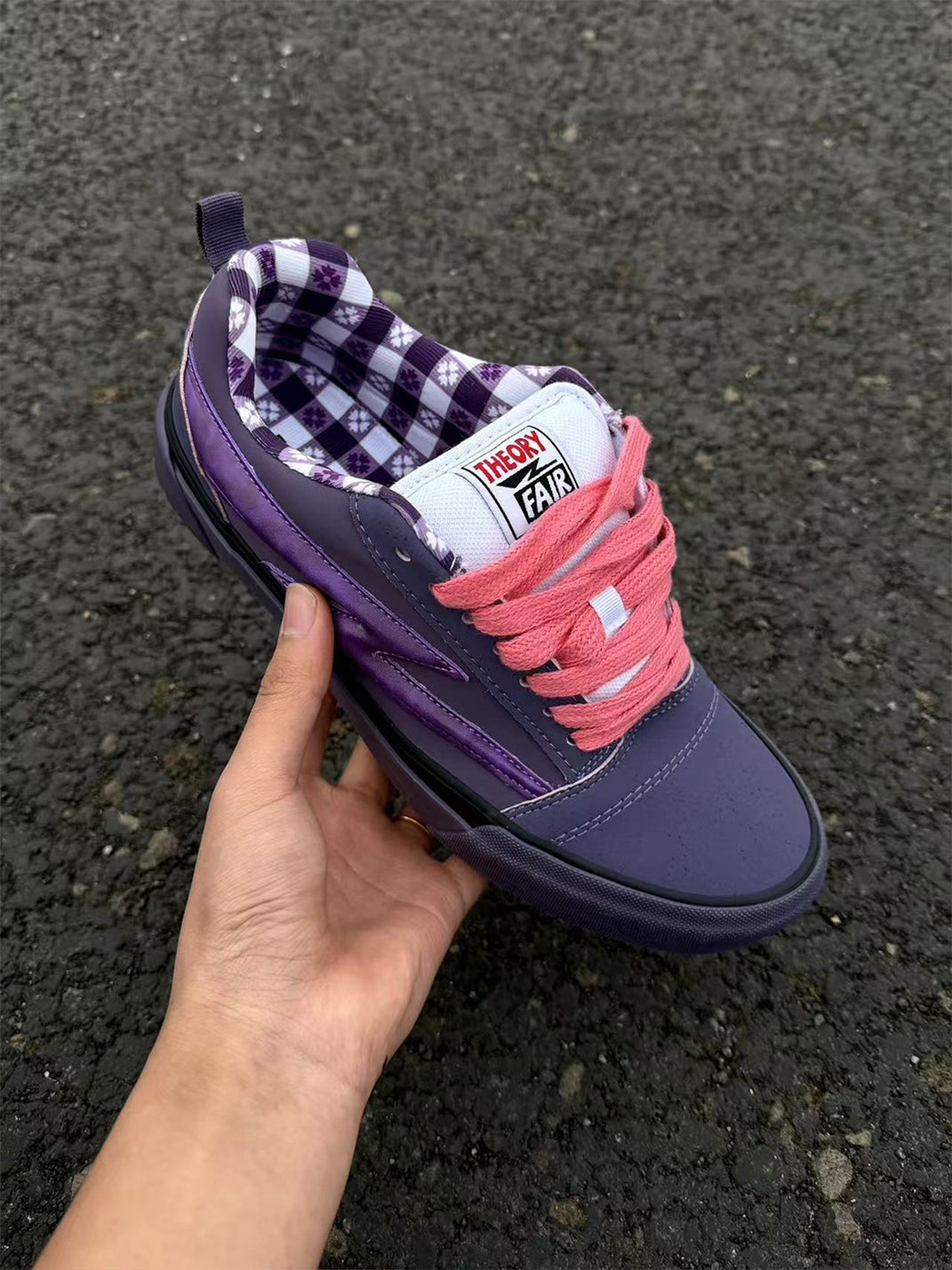 Gingham-Tongue Purple Platform Skate Shoes - View 8