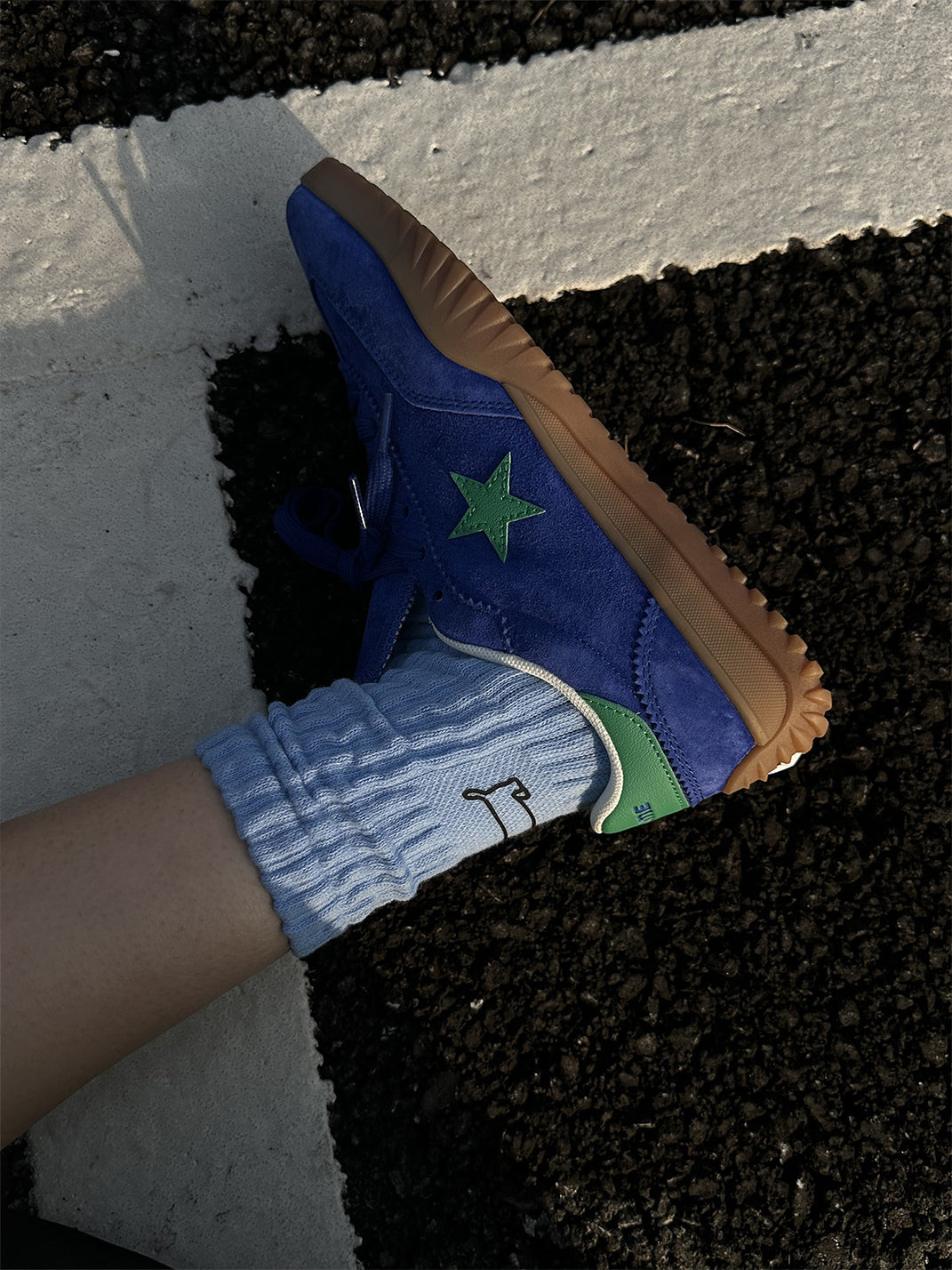 Star-Embroidered Blue Suede Gum Trainers - View 5