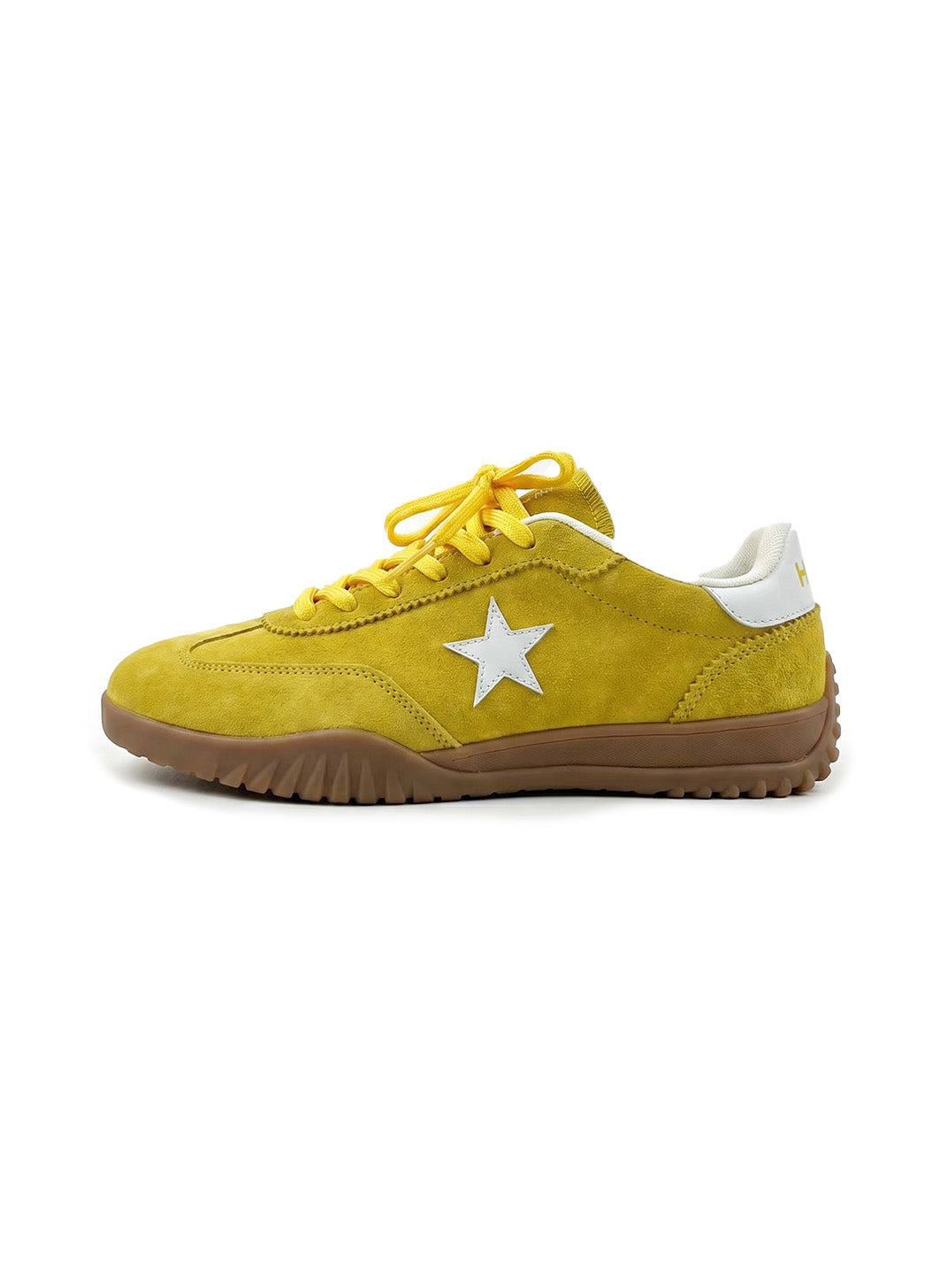 Star-Embroidered Yellow Suede Trainers