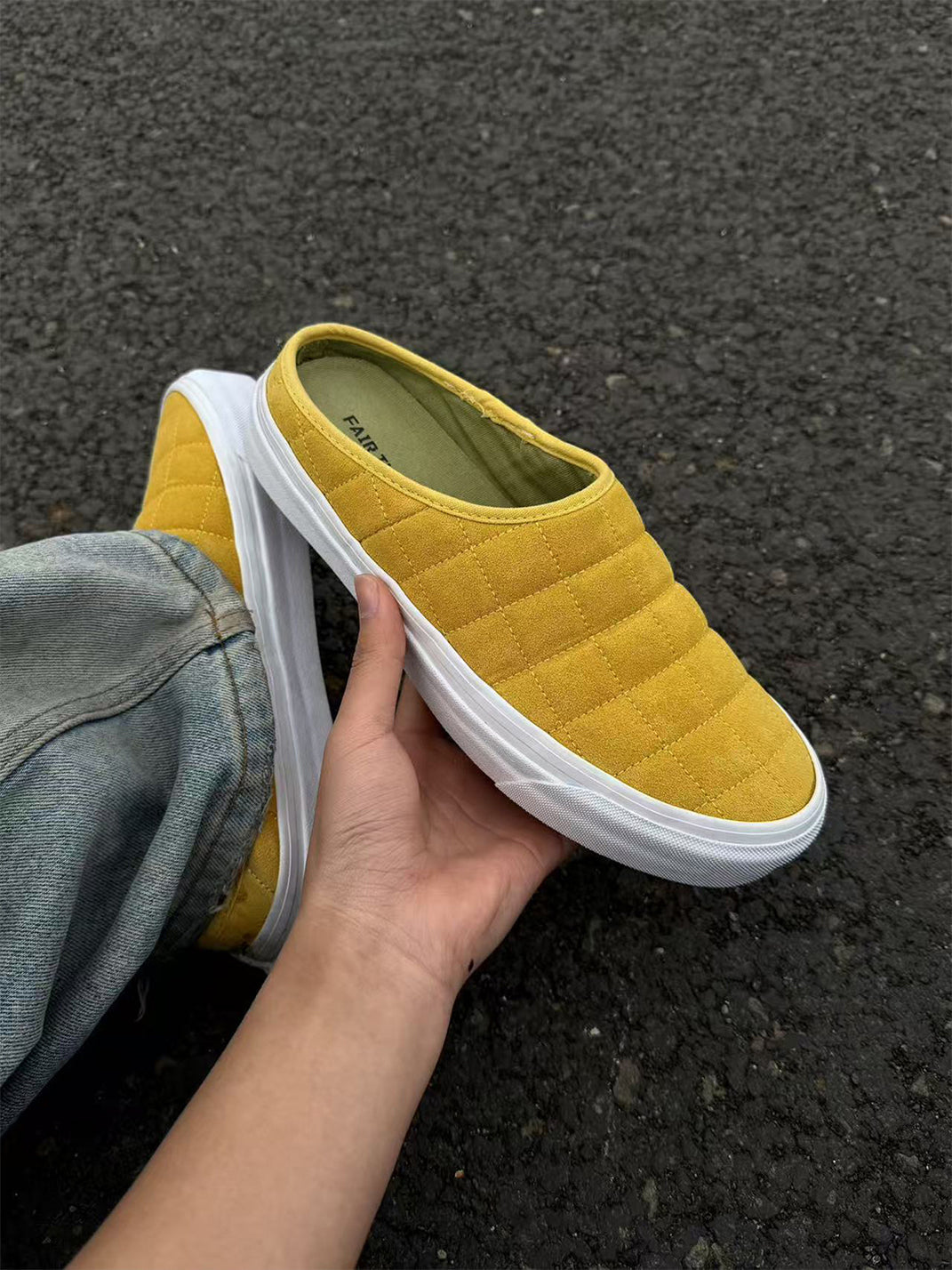 Quilted Yellow Slip-On Sneaker Mules - View 8