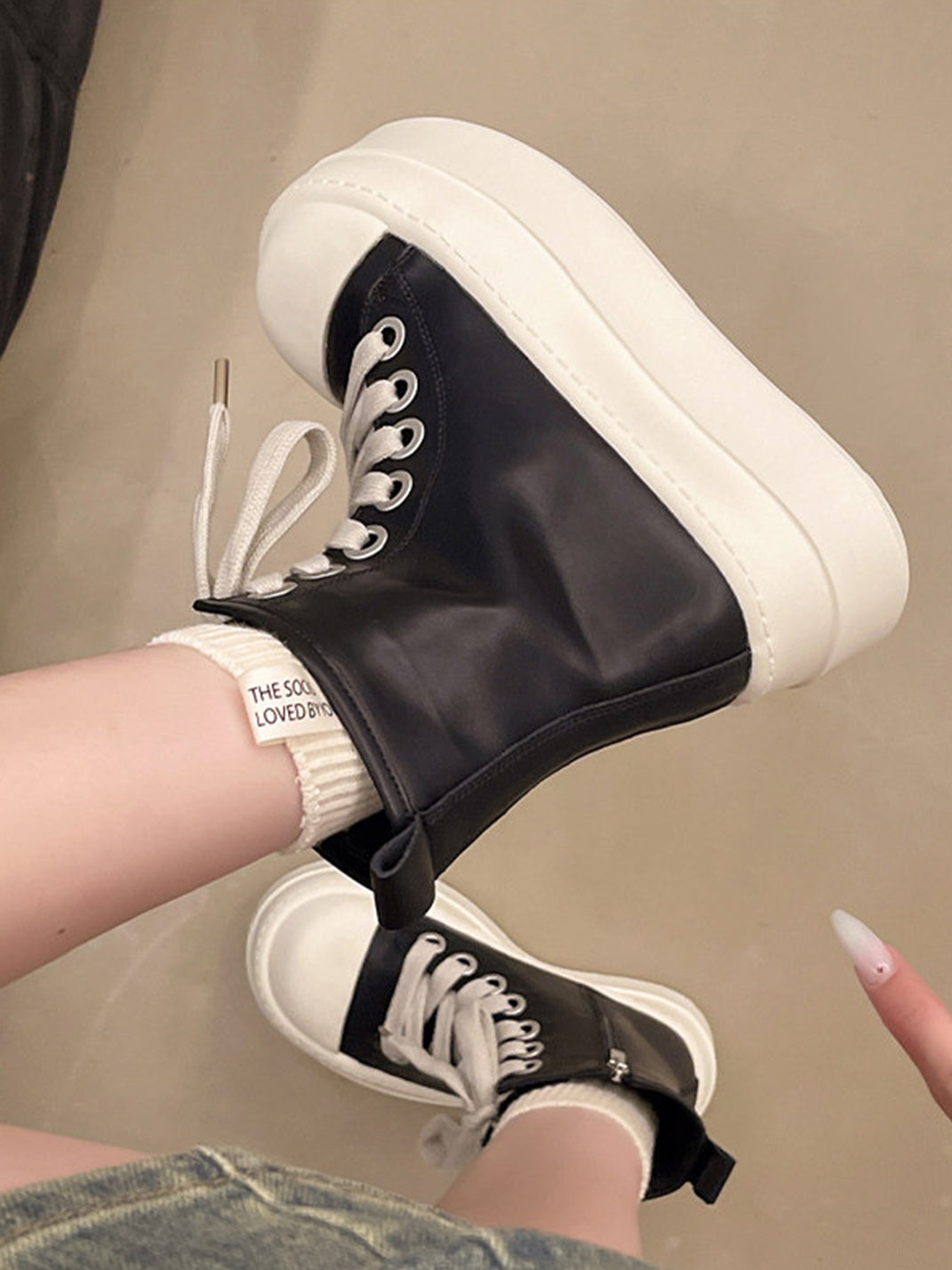Oversized-Toe High-Low Platform Trainers - View 7