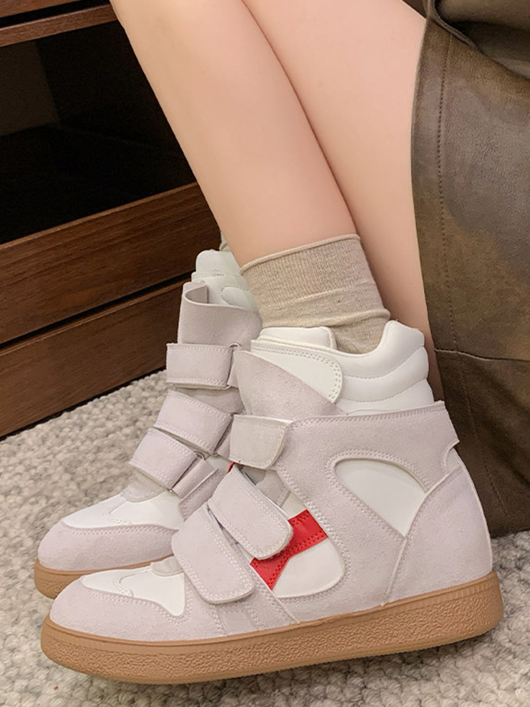 Multi-Strap Hidden-Wedge High-Top Sneakers - View 3