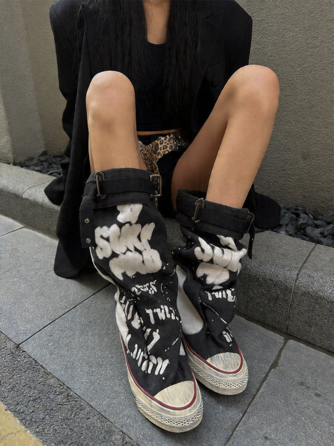 Graffiti Print Mid-Calf Canvas Boots - View 3
