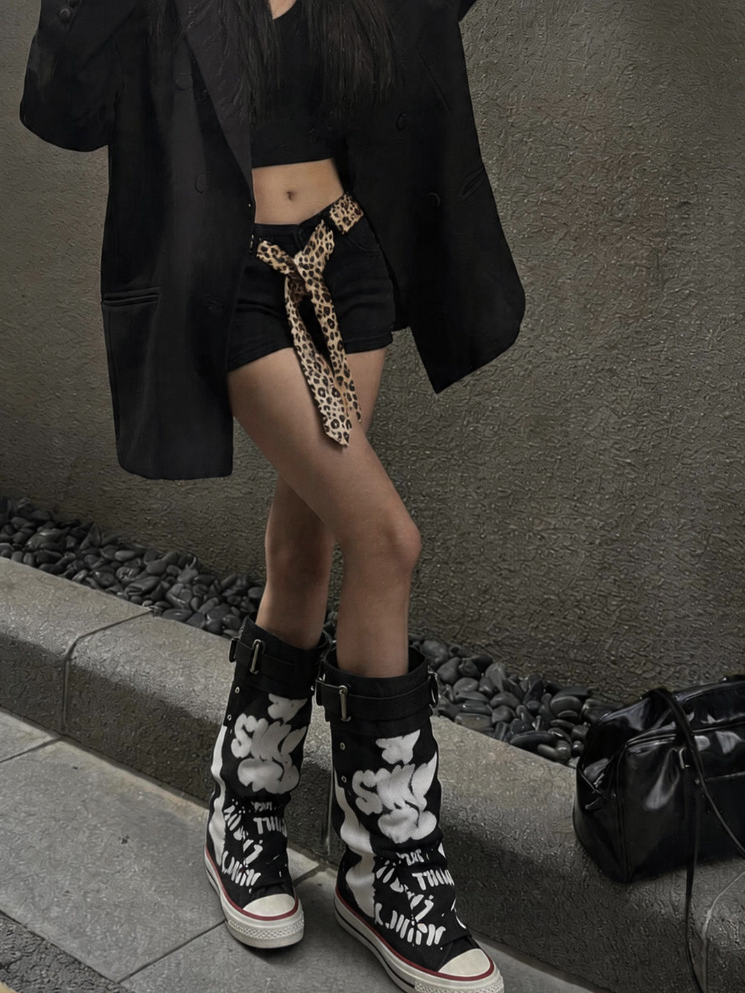 Graffiti Print Mid-Calf Canvas Boots - View 5