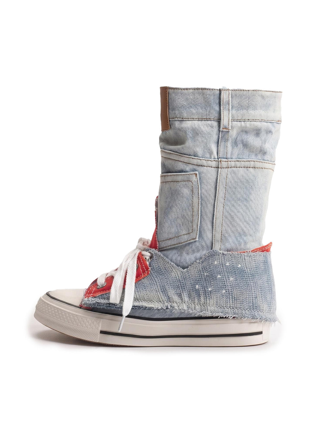 Denim Fold-Cuff High-Top Platform Sneakers