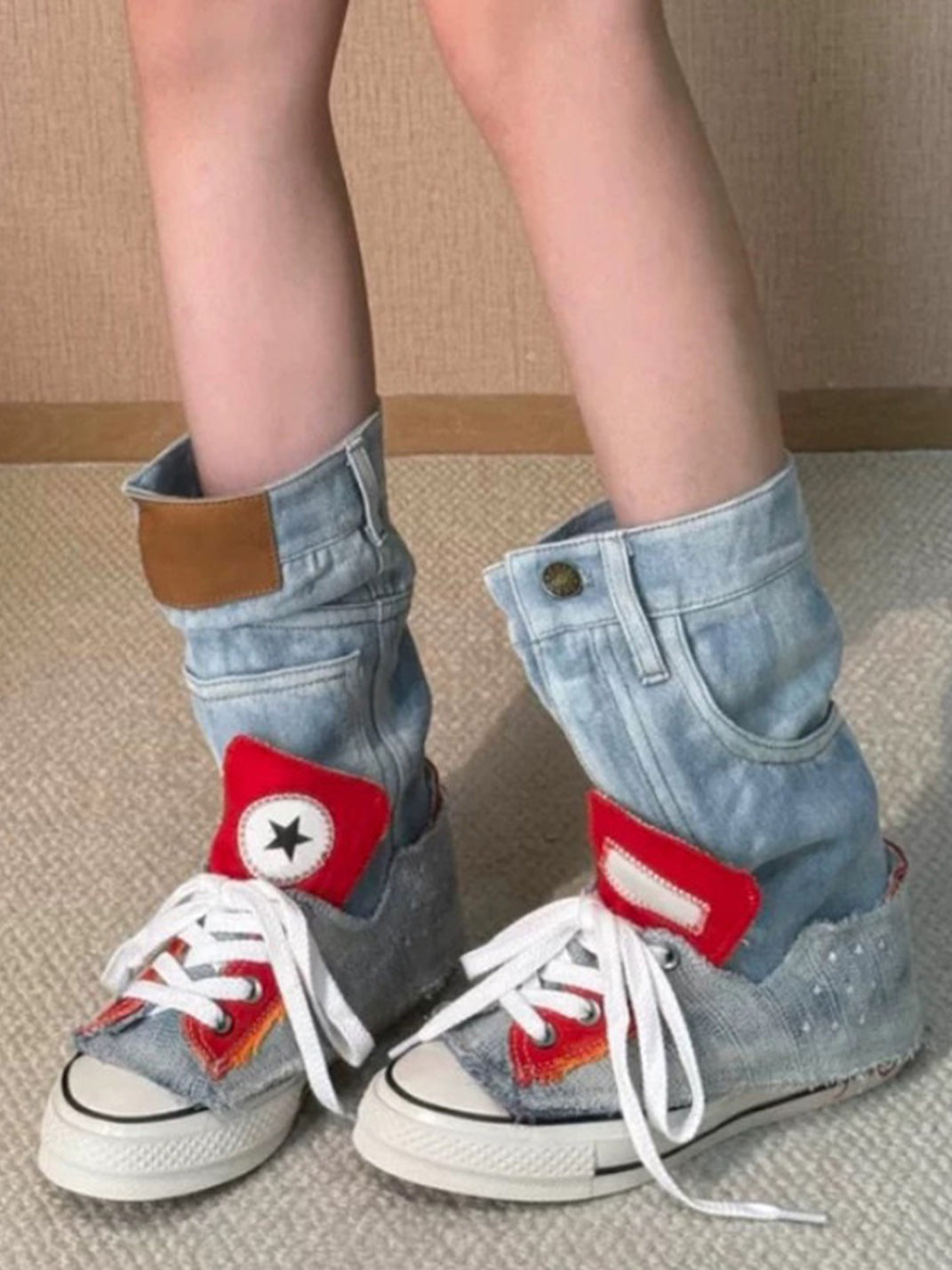 Denim Fold-Cuff High-Top Platform Sneakers - View 2