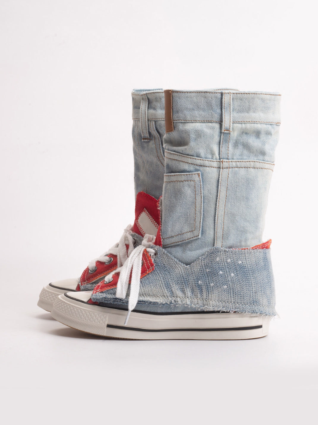 Denim Fold-Cuff High-Top Platform Sneakers - View 9