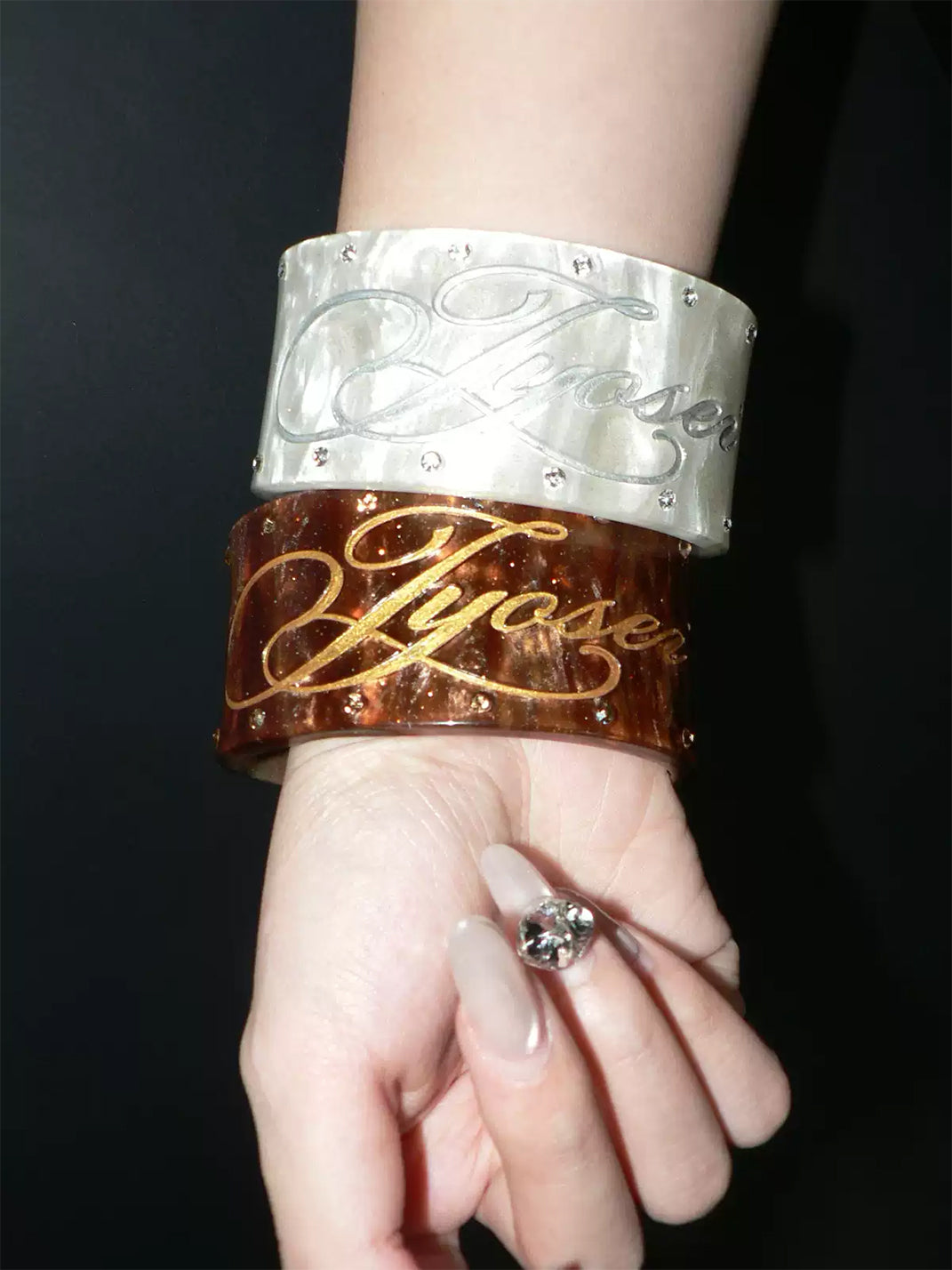 Rhinestone Script Wide Cuff Bracelet - View 6