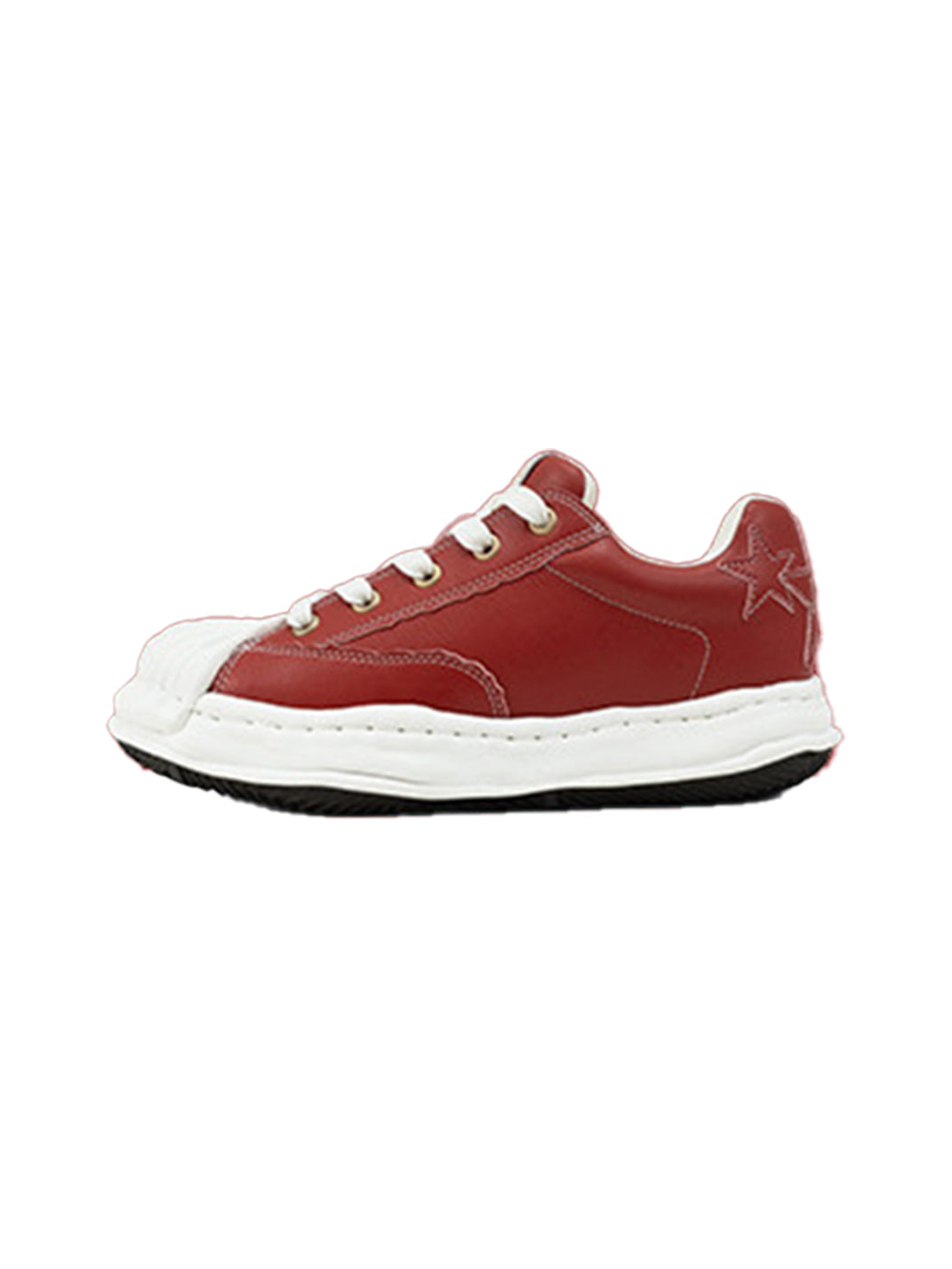 Crimson Leather Molded-Toe Court Sneakers
