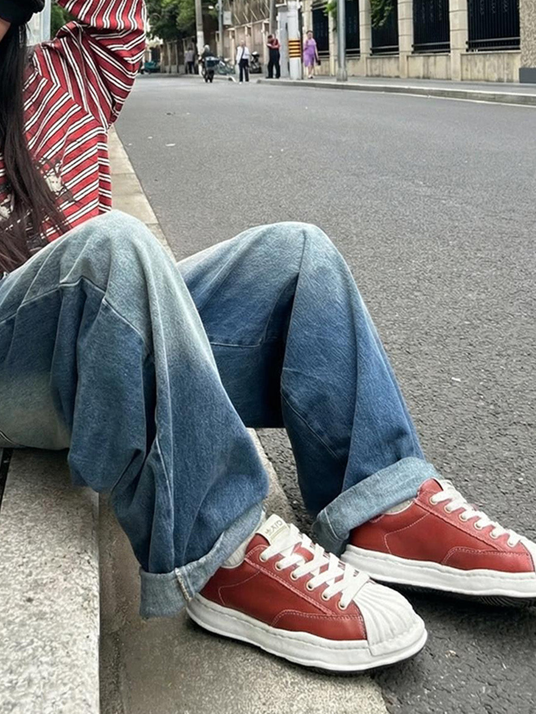Crimson Leather Molded-Toe Court Sneakers - View 3