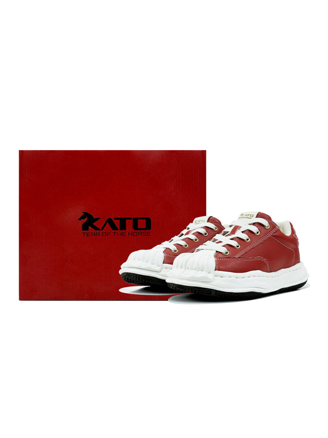 Crimson Leather Molded-Toe Court Sneakers - View 5