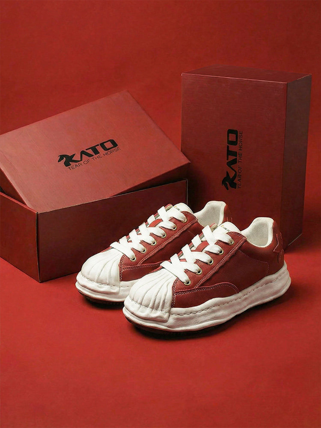 Crimson Leather Molded-Toe Court Sneakers - View 7