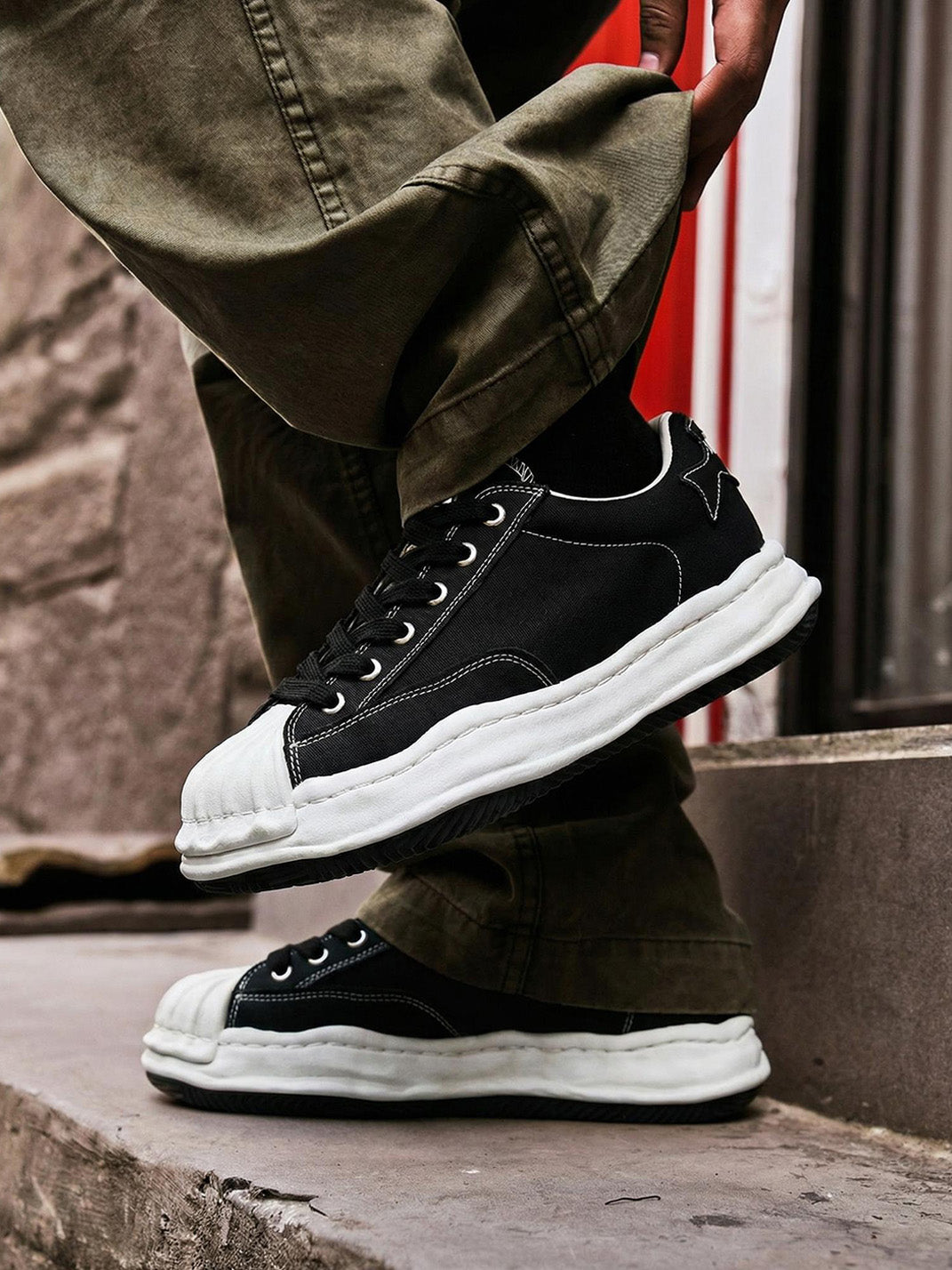 Molded Shell-Toe Black Court Sneakers - View 2