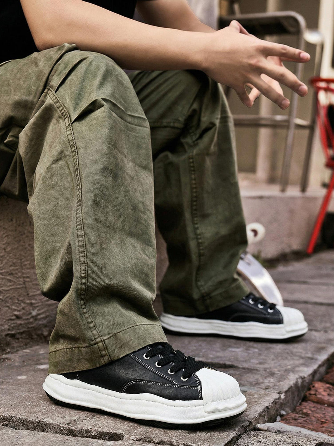 Molded Shell-Toe Black Court Sneakers - View 4