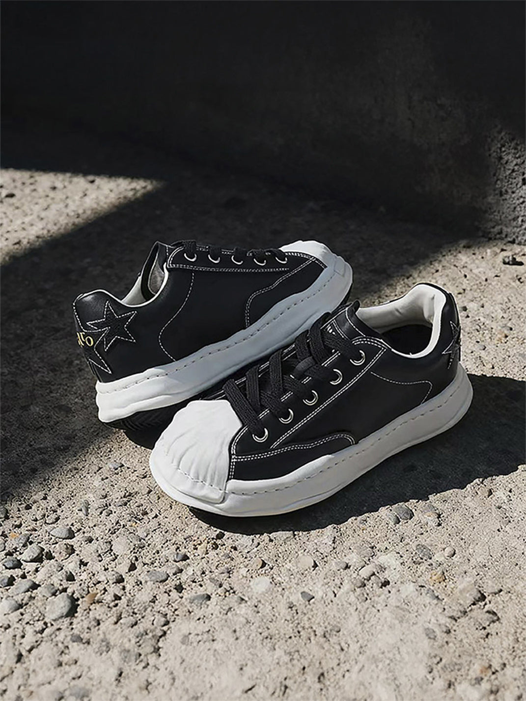 Molded Shell-Toe Black Court Sneakers - View 8