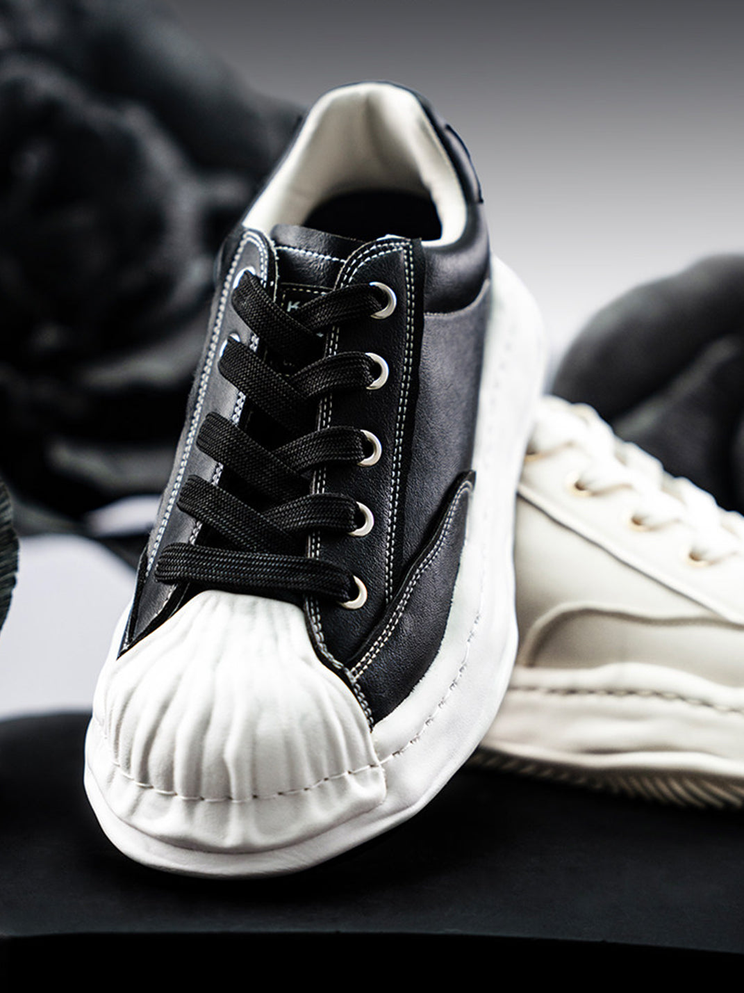 Molded Shell-Toe Black Court Sneakers - View 9