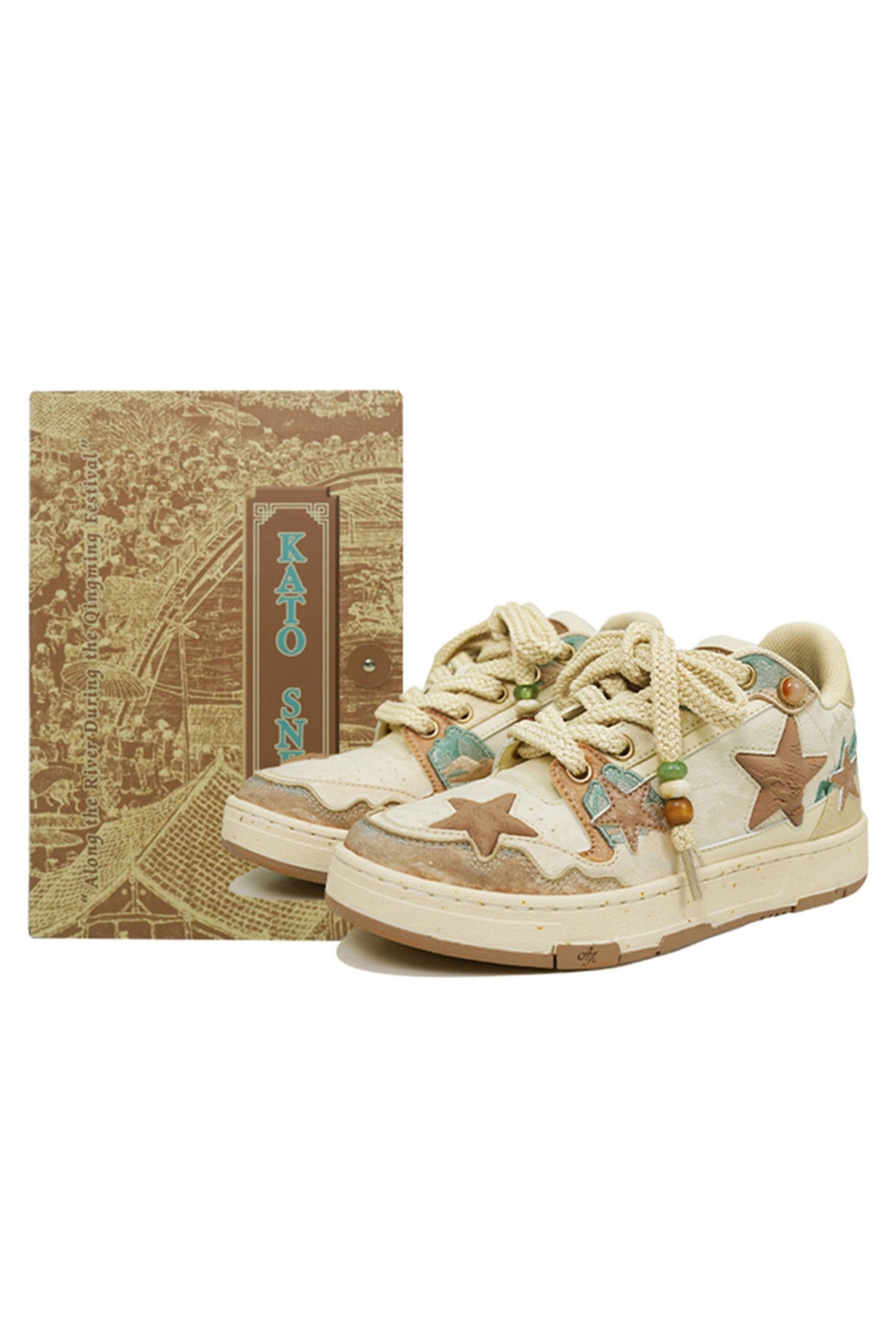 Jacquard Star-Panel Retro Court Sneakers - View 6