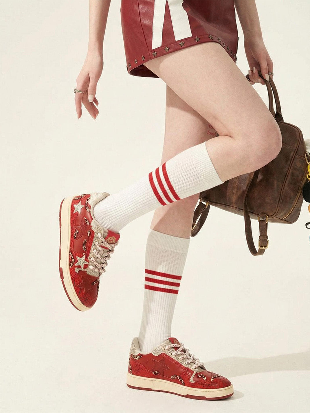 Snake-Embossed Red Star Court Sneakers - View 2