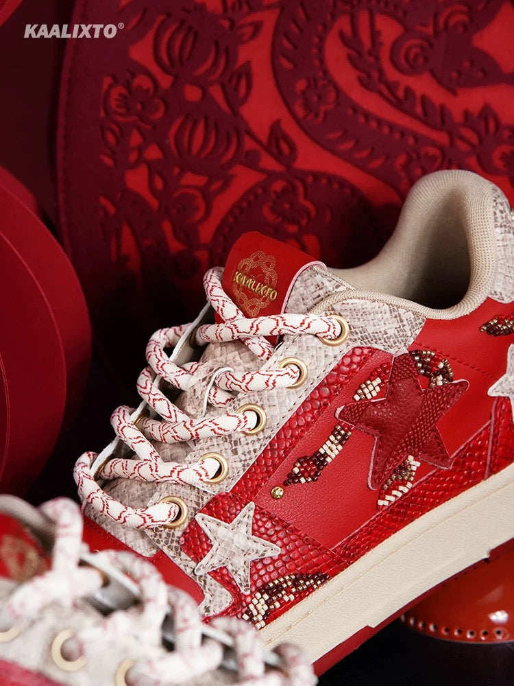 Snake-Embossed Red Star Court Sneakers - View 8