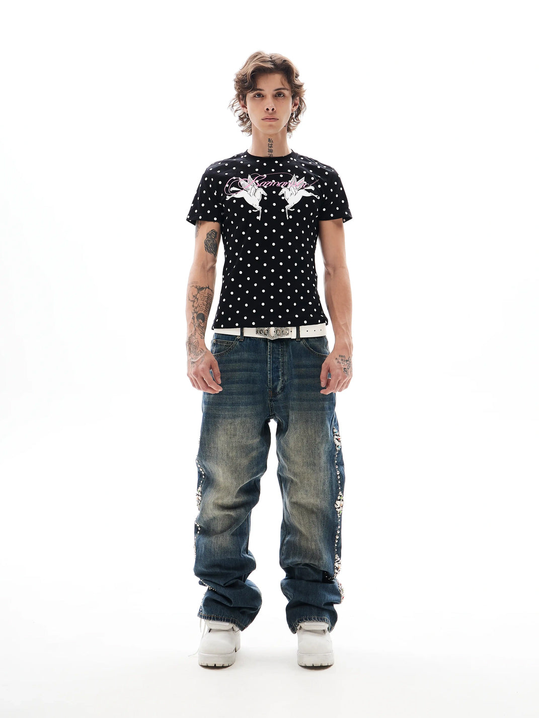 Beaded Side-Trim Washed Straight-Leg Jeans - View 2