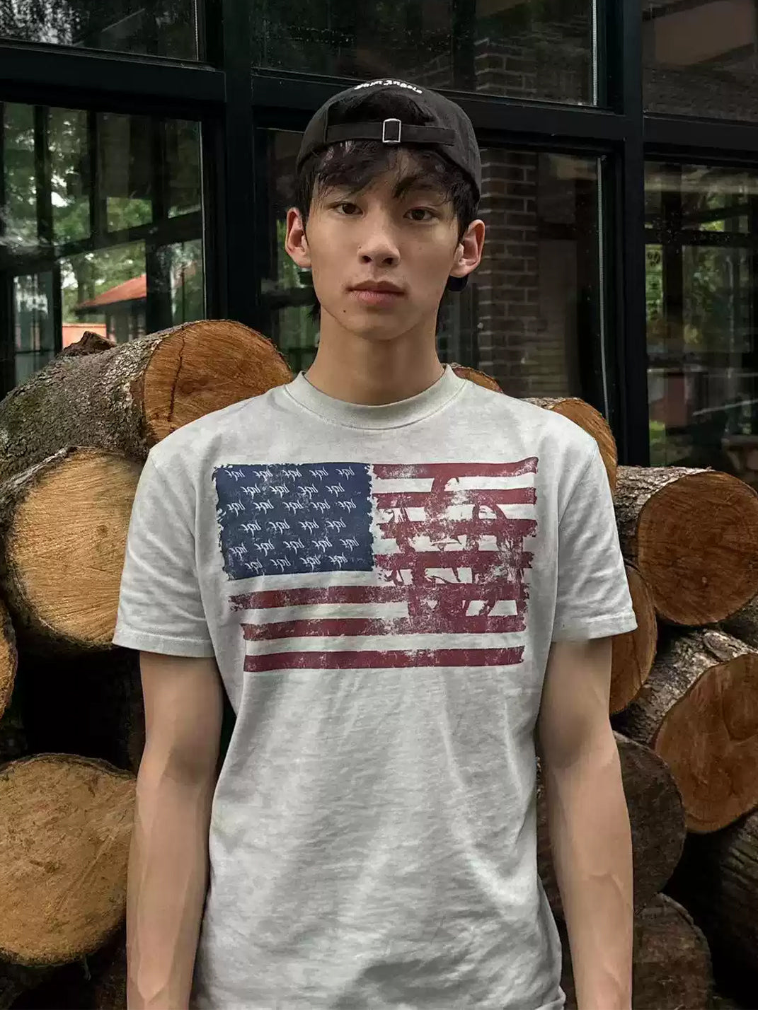 Faded Flag Graphic Cotton T-Shirt - View 3